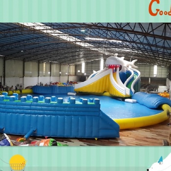  Moveable Inflatable Shark water pool slide	