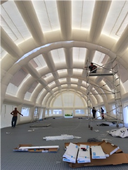  Large PVC Airtight Arched Roof Venue With Sponsor Banner	