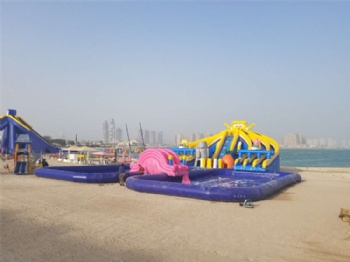  Portable aqua park equipment water slide with pool inflatable Spongebob pool slide park	