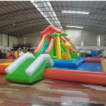 Floating small island pool park inflatable riding water game with slide for baby