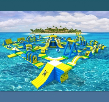  Water Obstacle Course Inflatables Water Park Floating Island Inflatable Combo Climbing Slide Water Game	